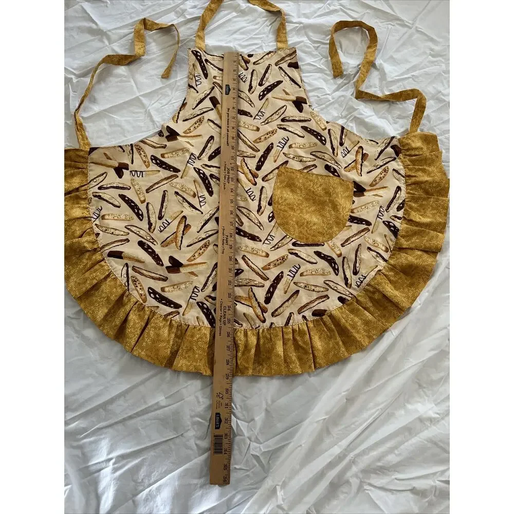Gourmet Tossed Biscotti Print Fabric Floral Reversible Pocket Tie Apron